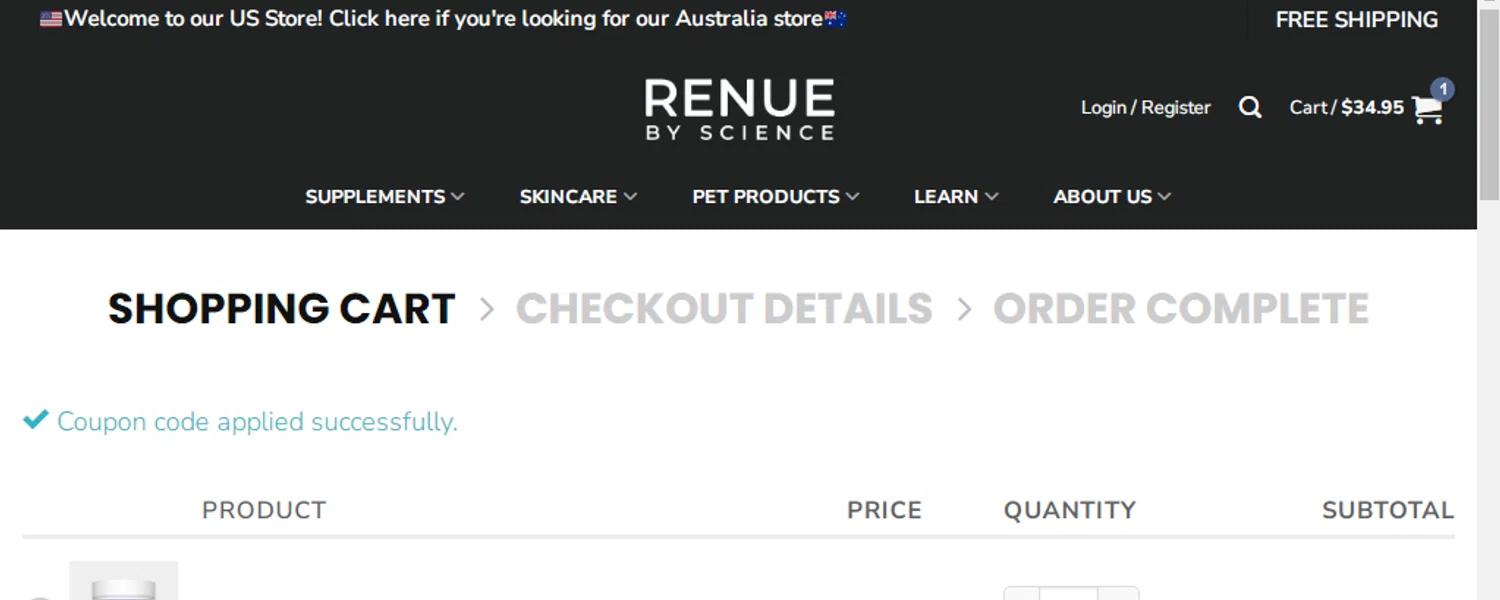 where to use Renue By Science promo code box
