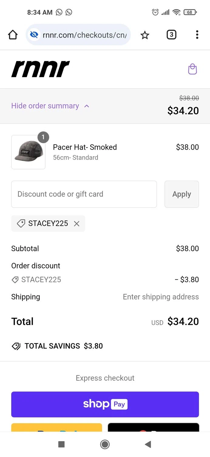 where to use Rnnr.com promo code box
