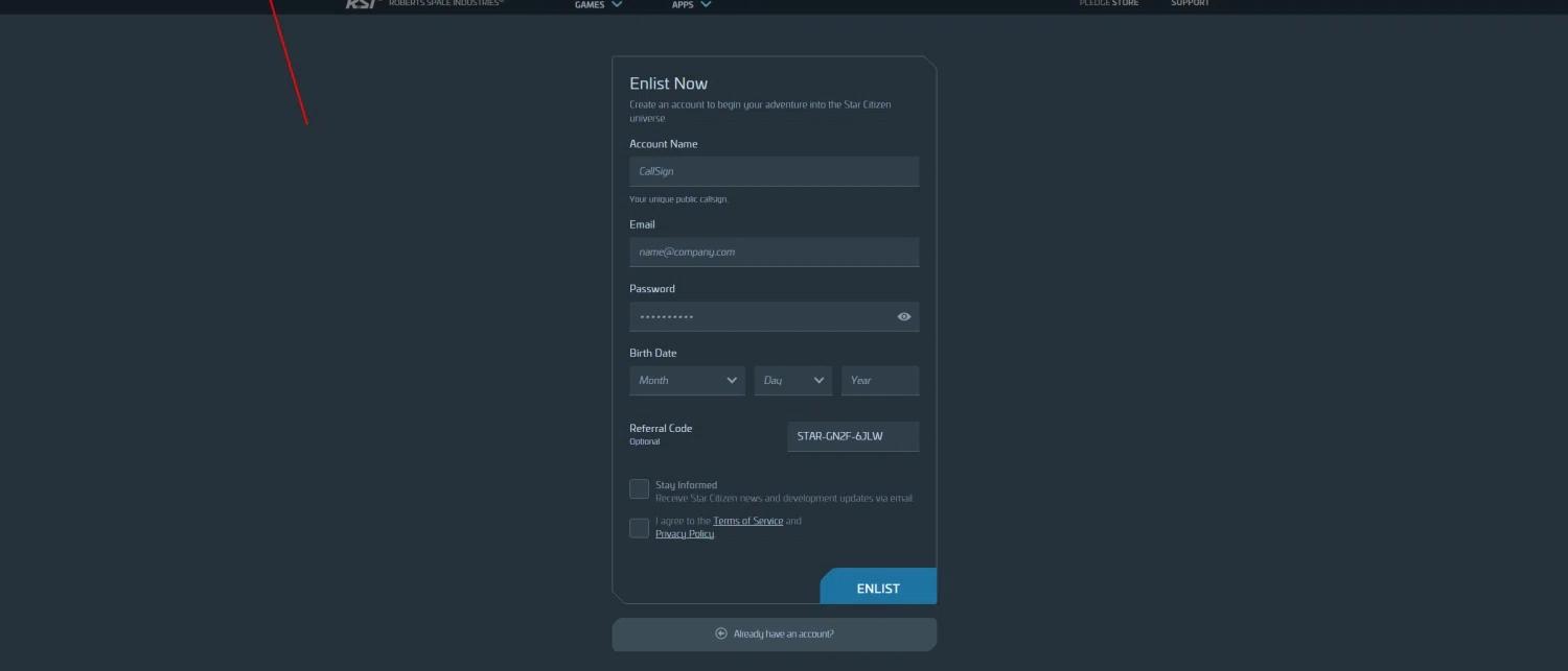 where to use Roberts Space Industries promo code box