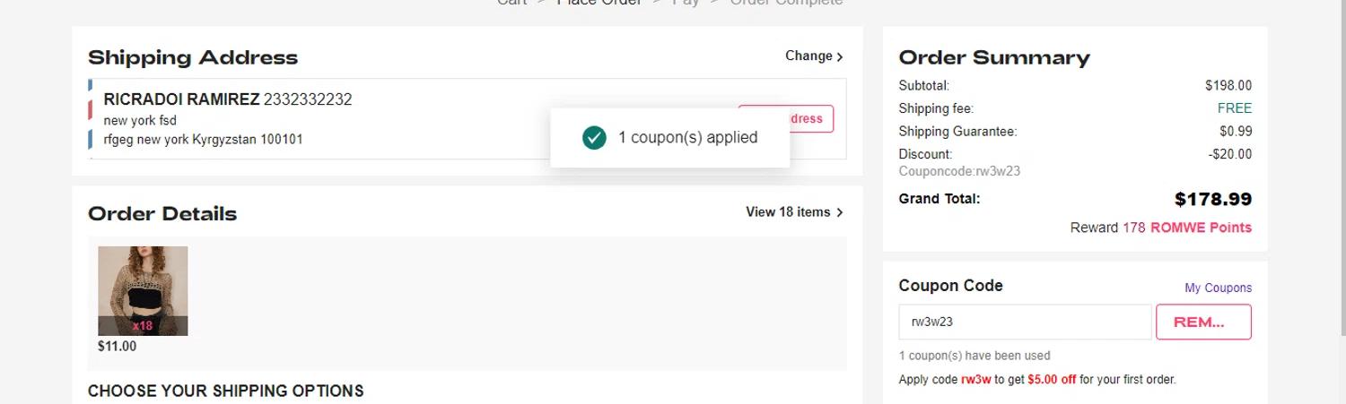 where to use Romwe promo code box