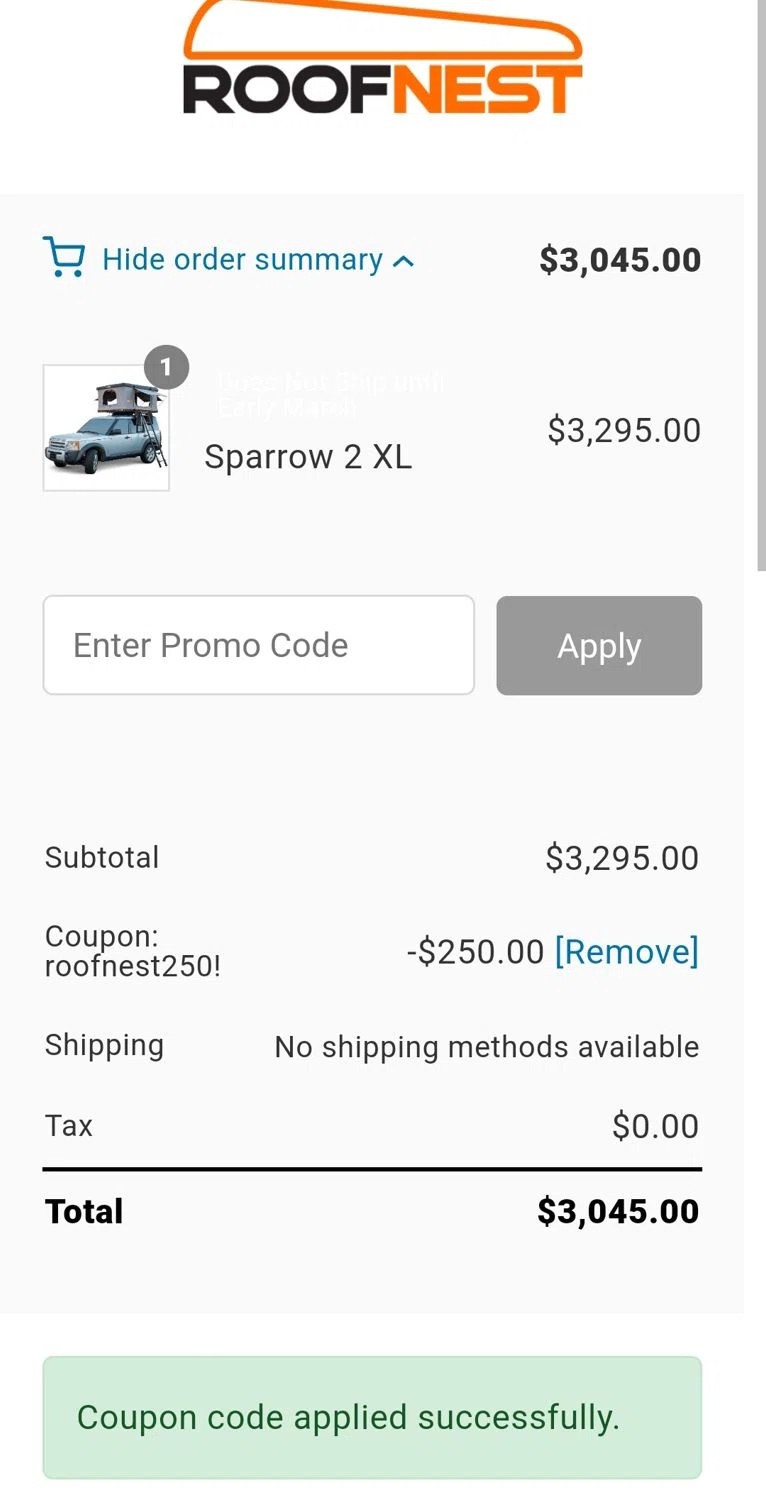 where to use ROOFNEST promo code box