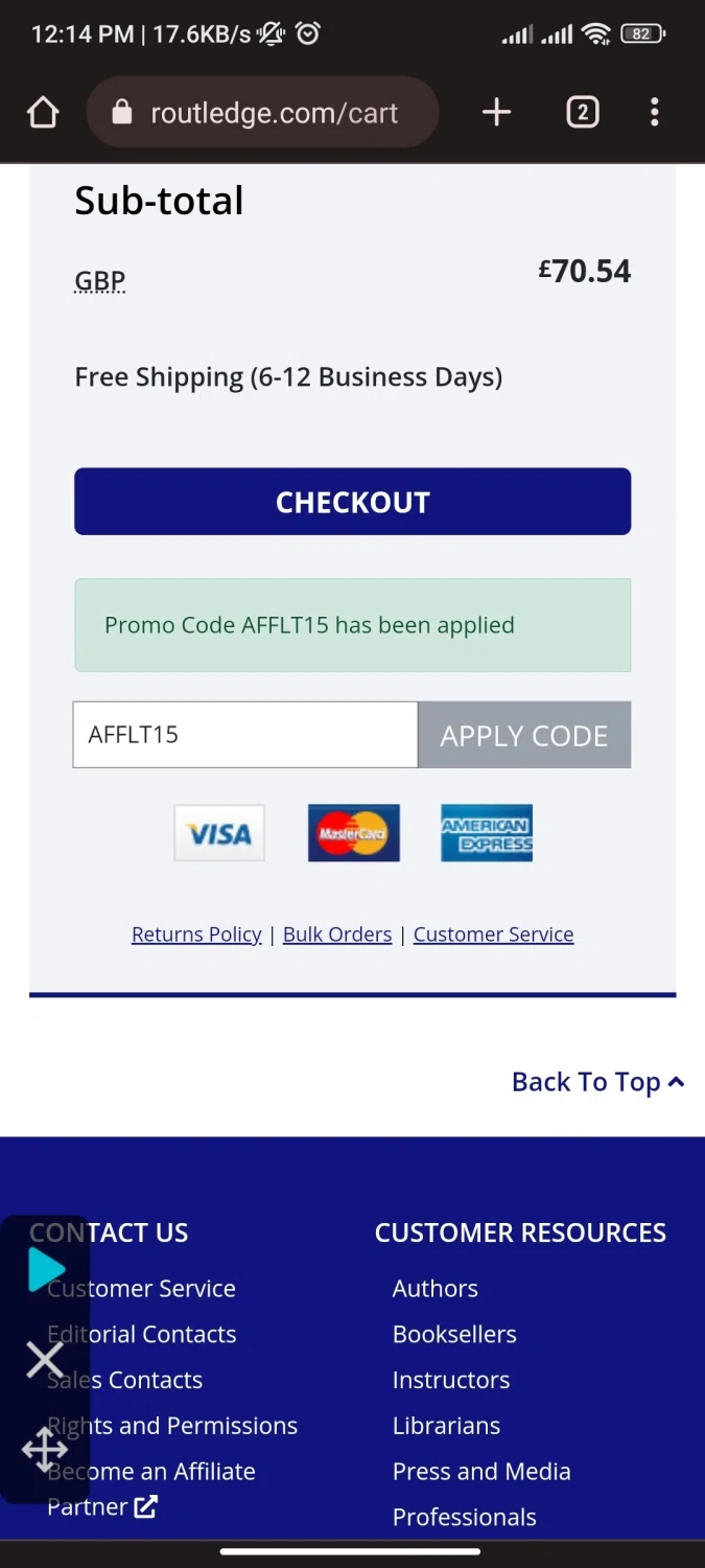 where to use Routledge promo code box