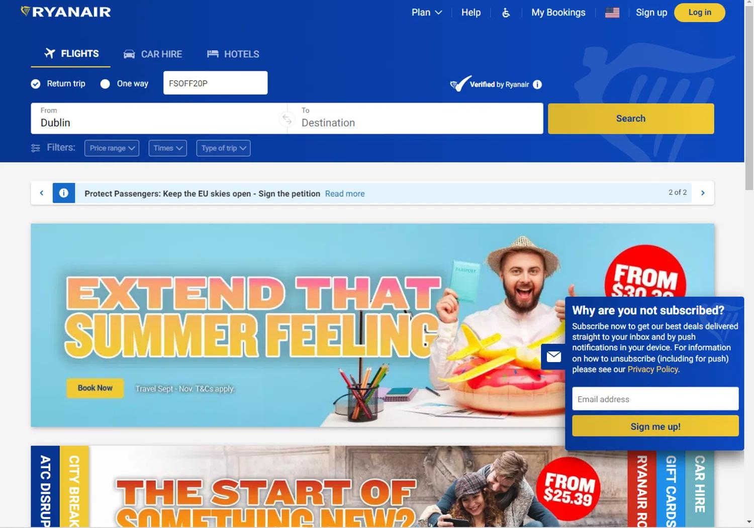 where to use Ryanair promo code box