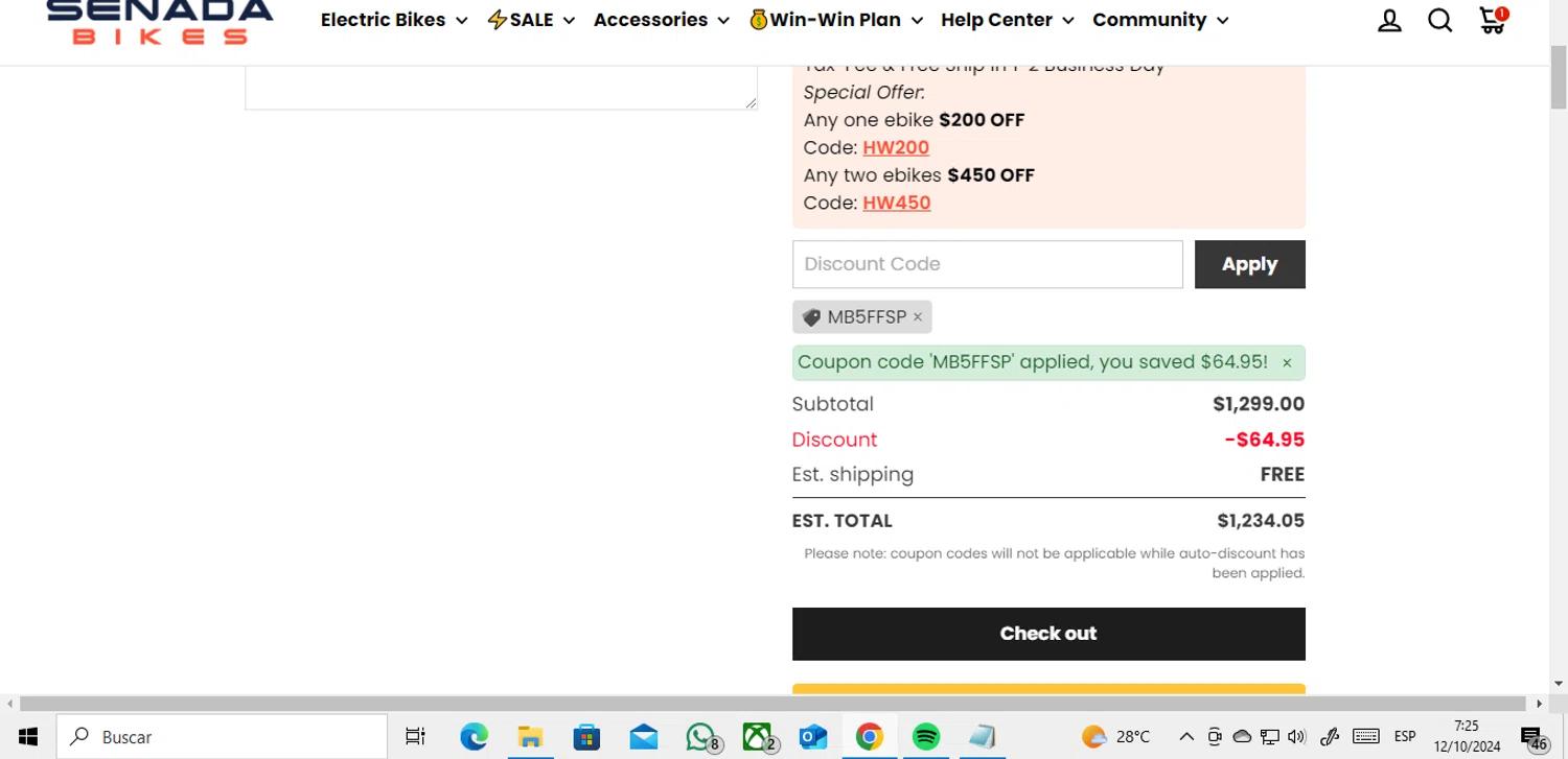 where to use Senada promo code box
