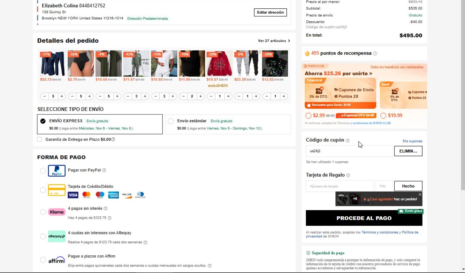 where to use SheIn promo code box