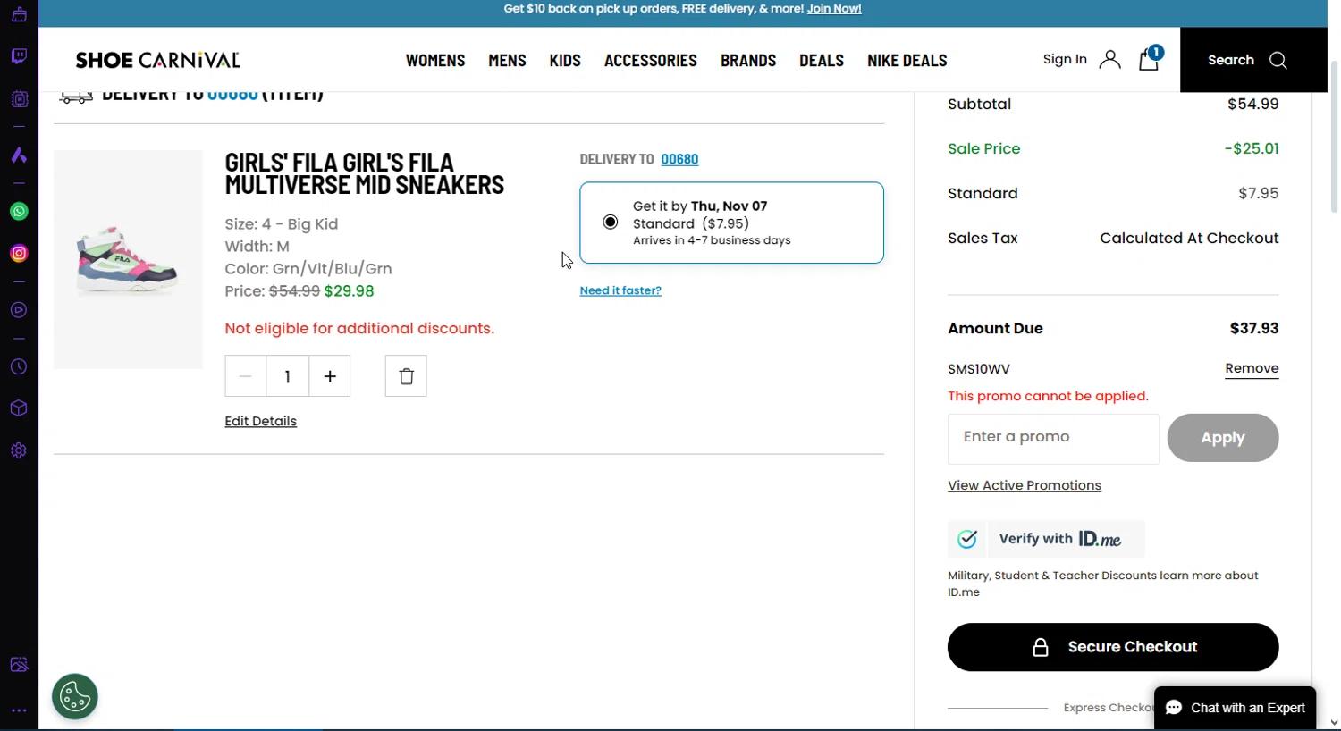 where to use Shoe Carnival promo code box