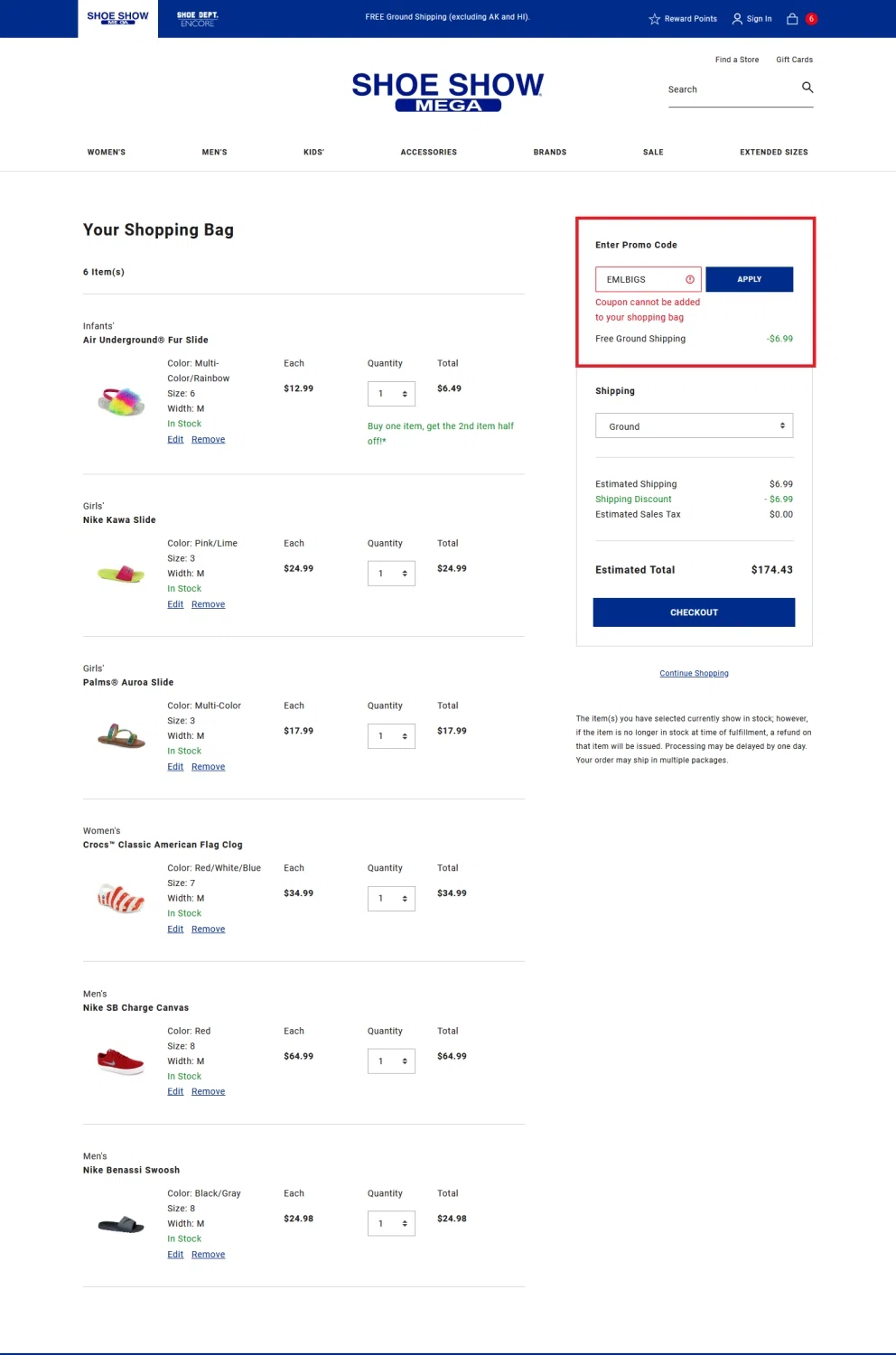 where to use Shoe Dept. promo code box