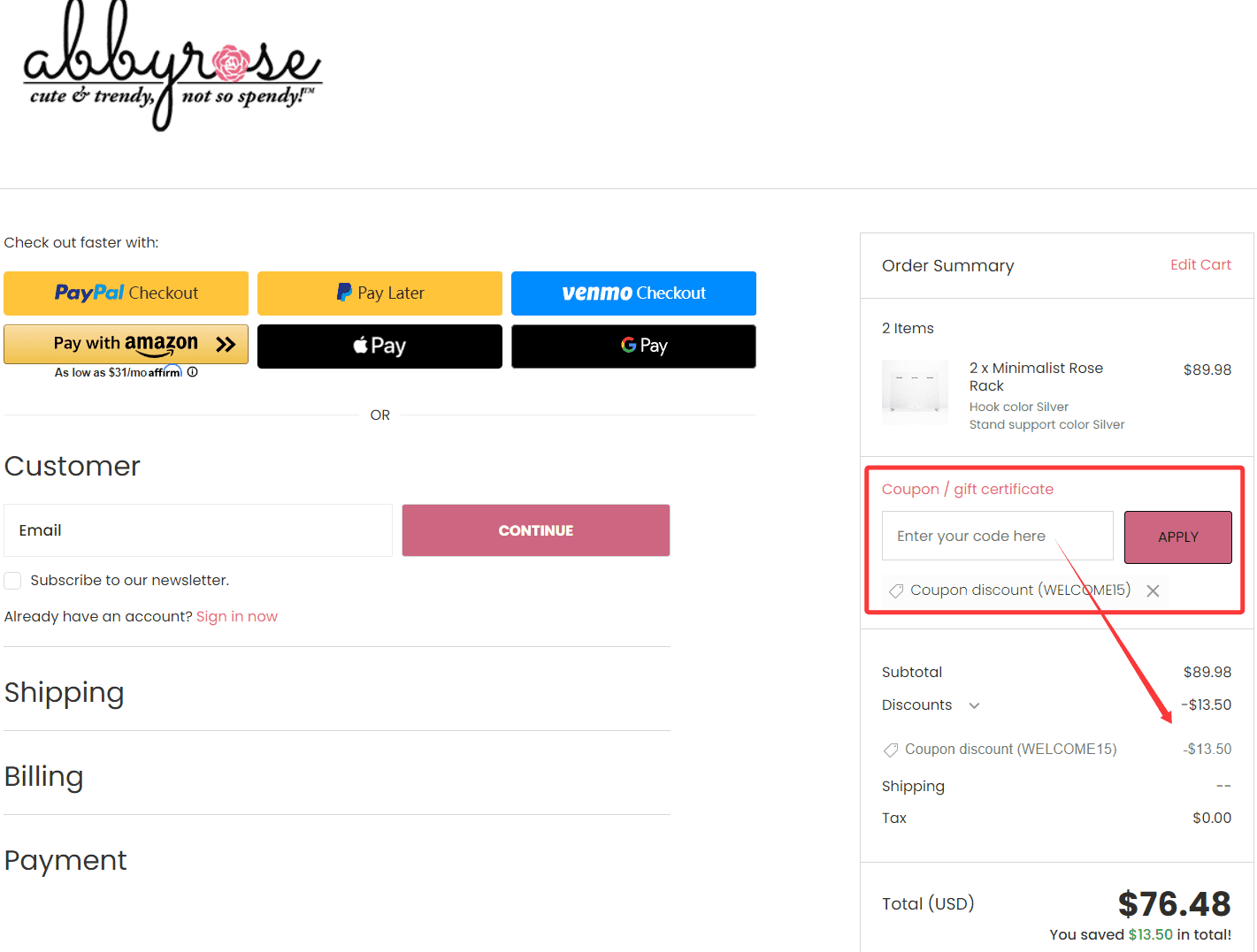 how to use Abby Rose coupons