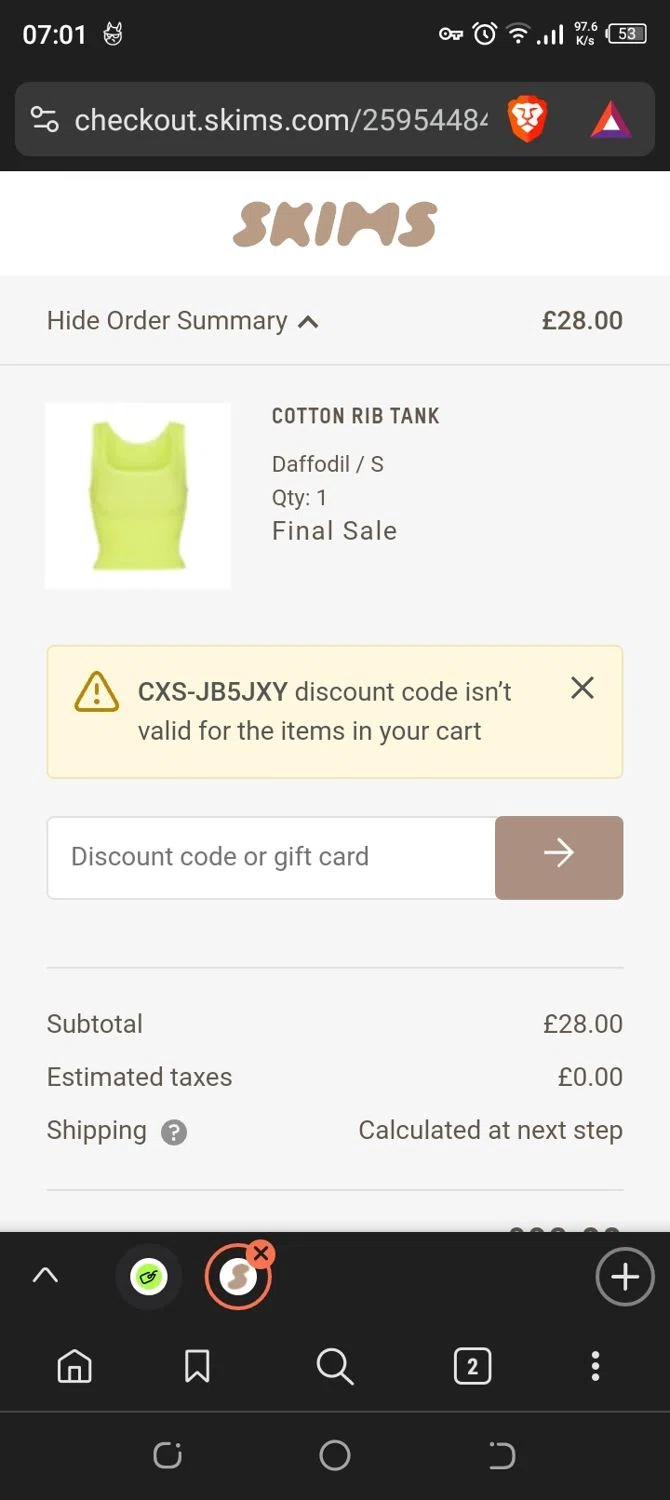 where to use Skims promo code box
