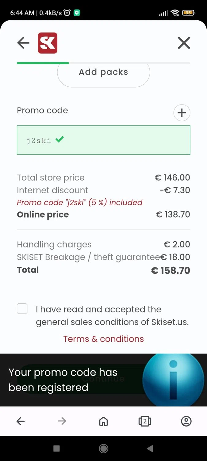 where to use Skiset promo code box
