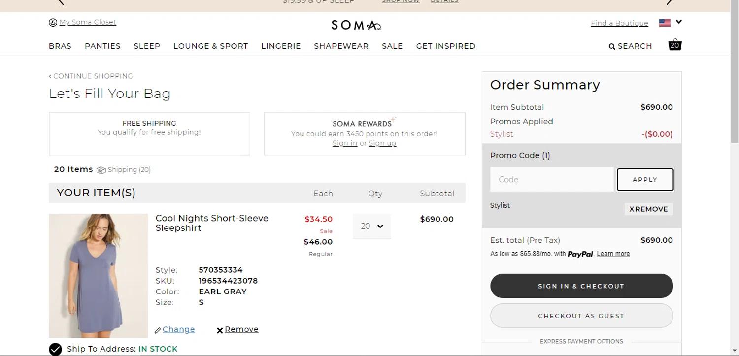 where to use Soma promo code box