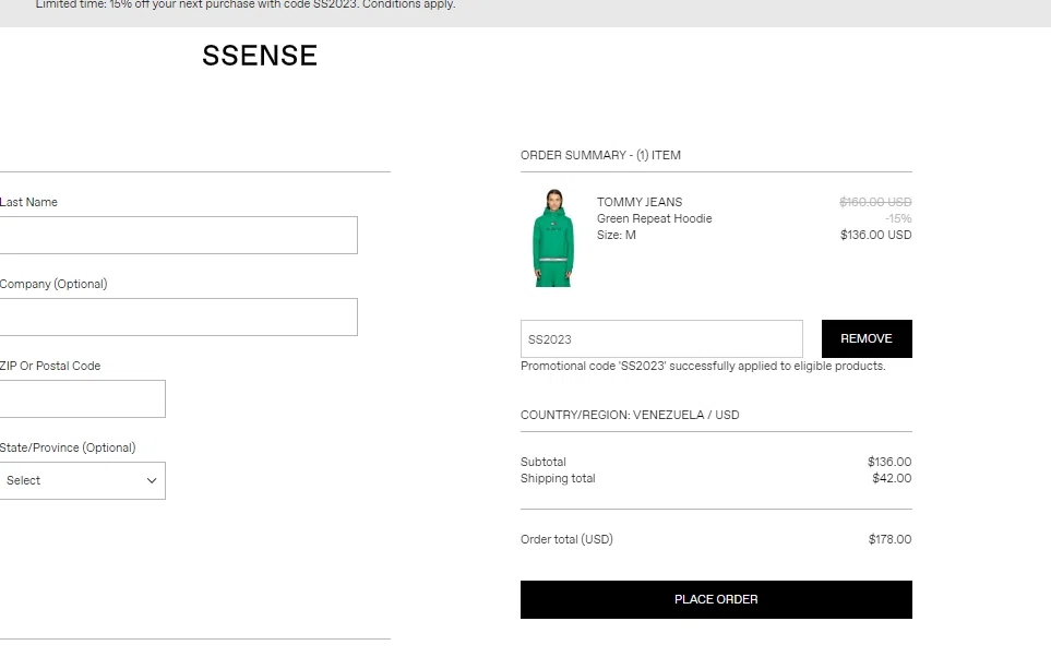 where to use SSENSE promo code box