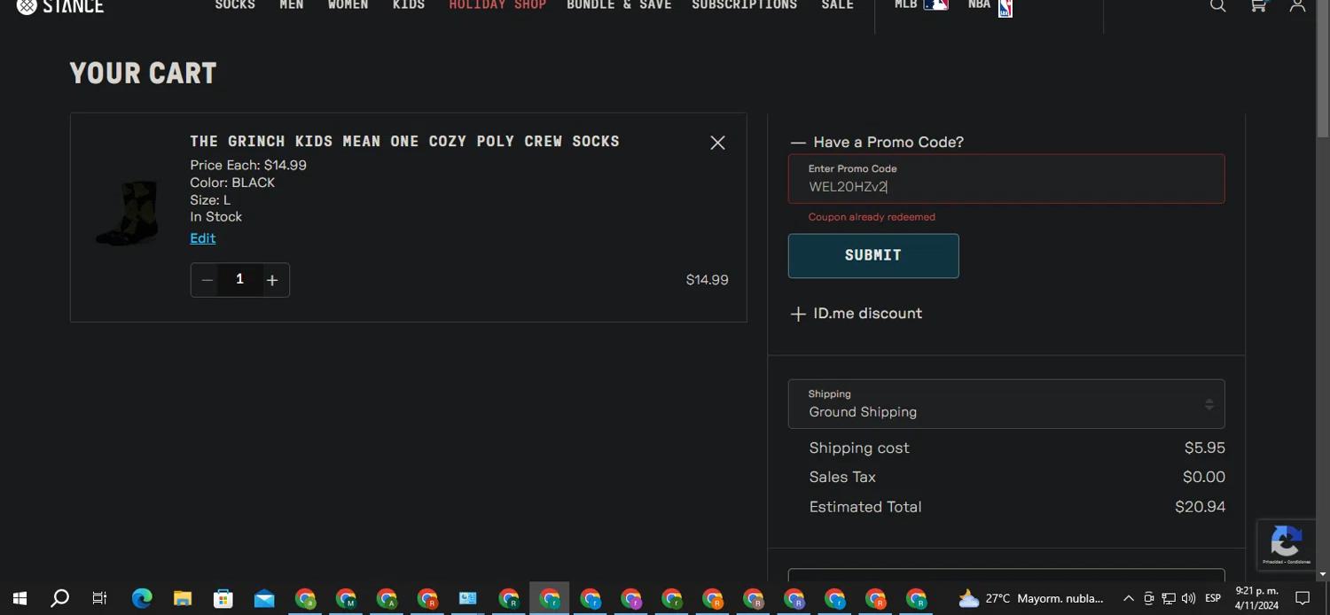 where to use Stance promo code box