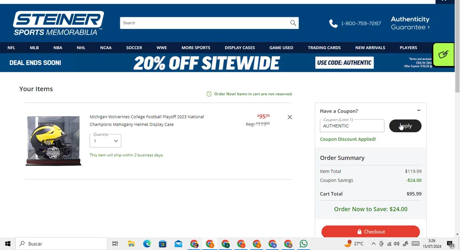 where to use Steiner Sports promo code box