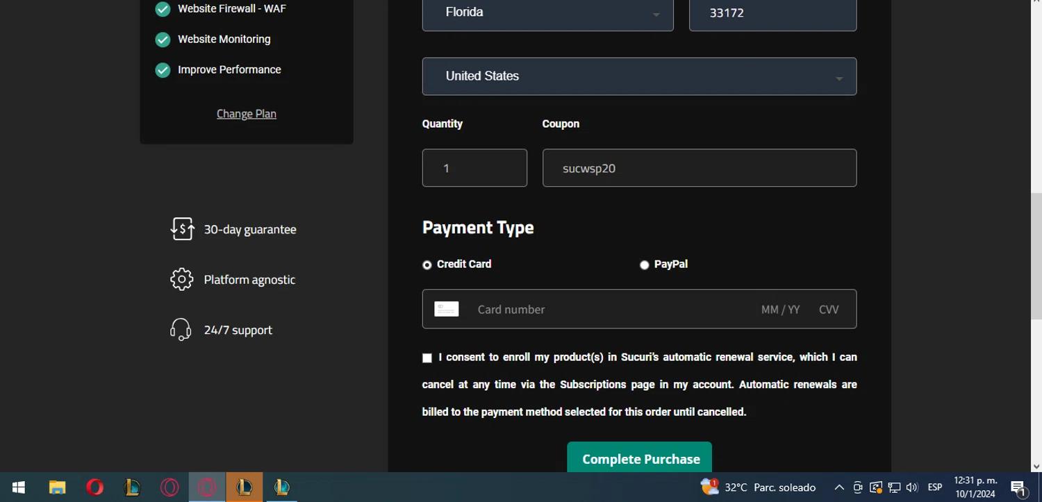 where to use Sucuri promo code box
