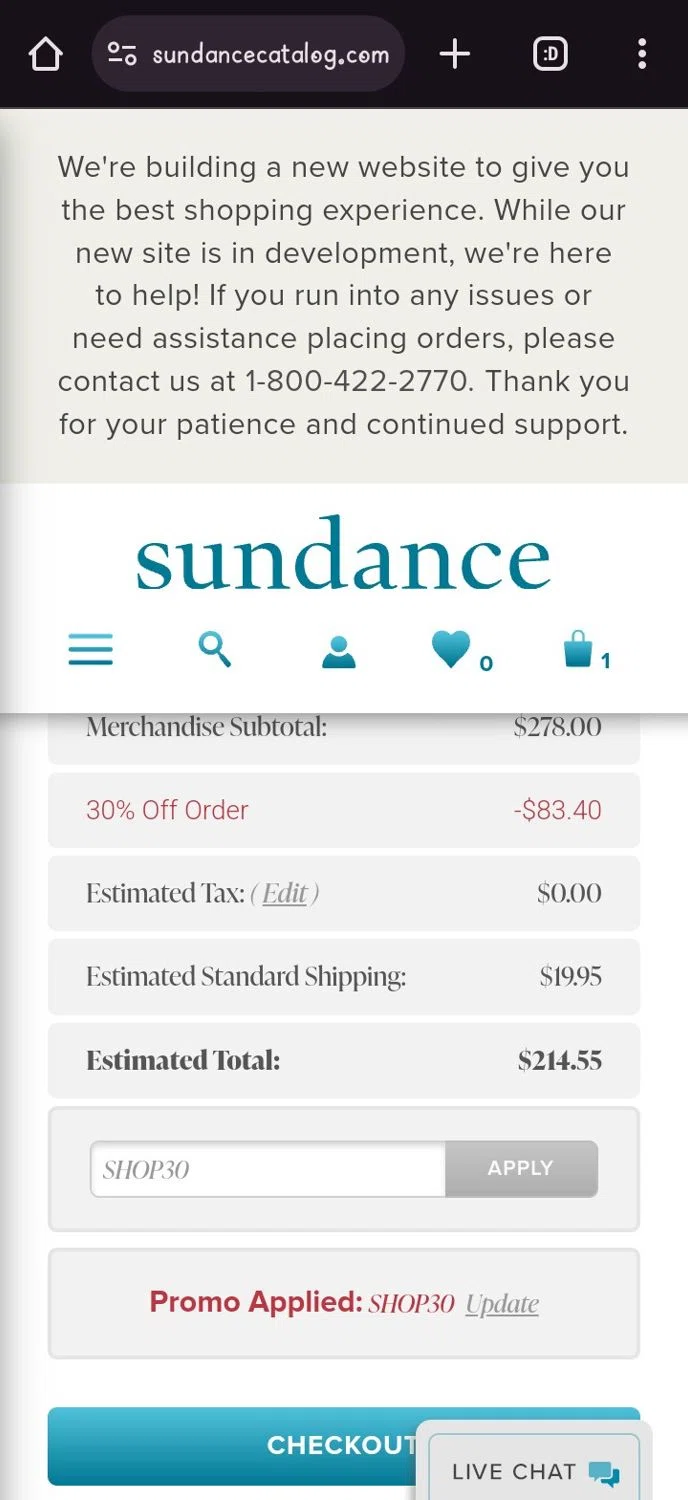 where to use Sundance Catalog promo code box