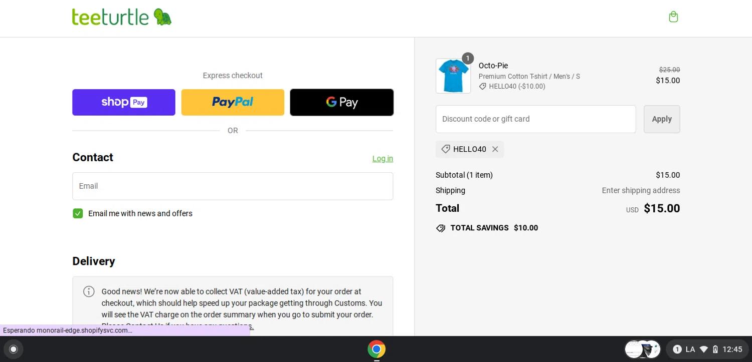 where to use TeeTurtle promo code box