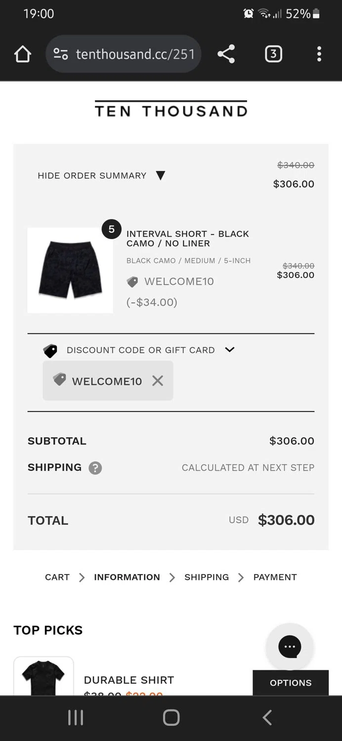 where to use Ten Thousand promo code box