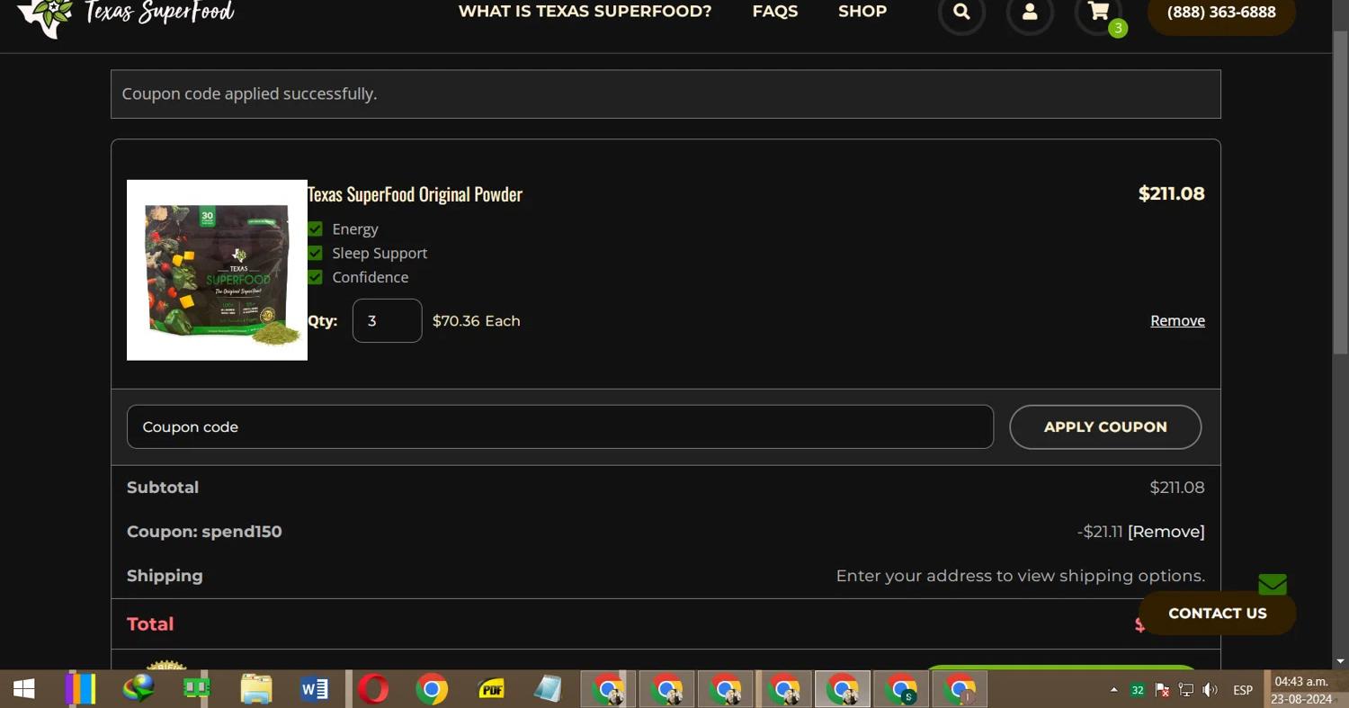 where to use Texas Superfood promo code box