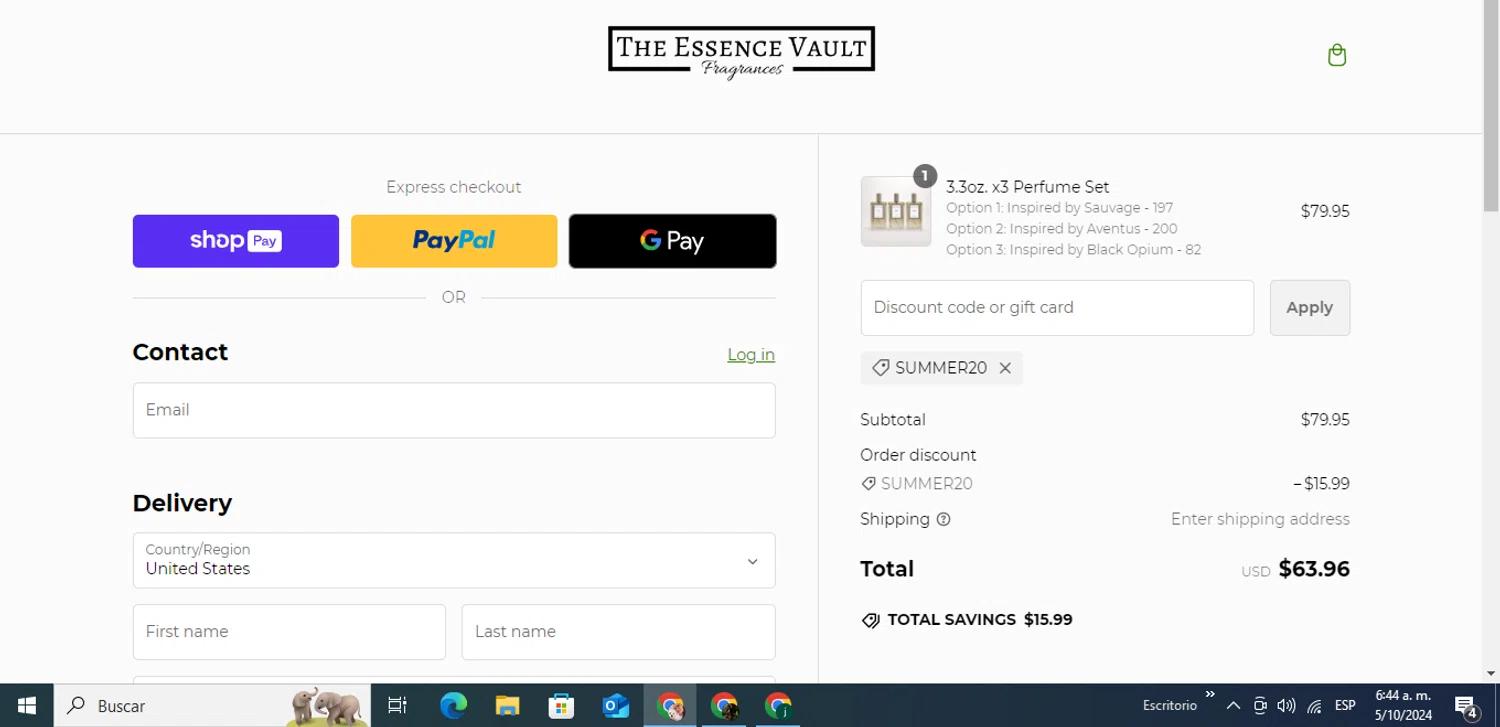 where to use The Essence Vault promo code box
