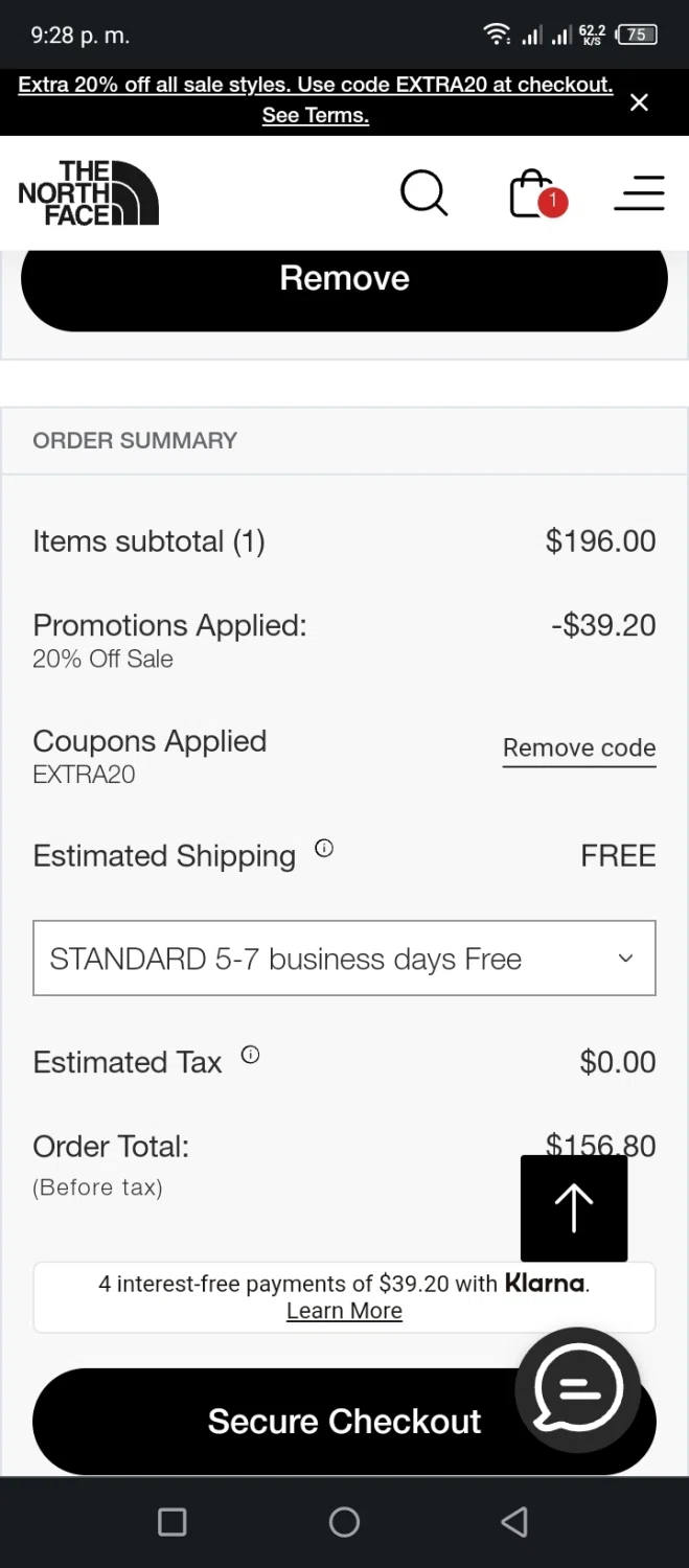 where to use The North Face promo code box