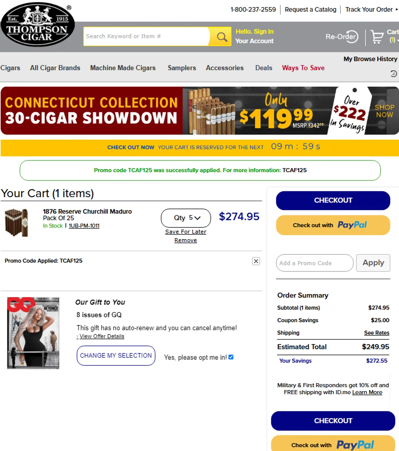 where to use Thompson Cigar promo code box