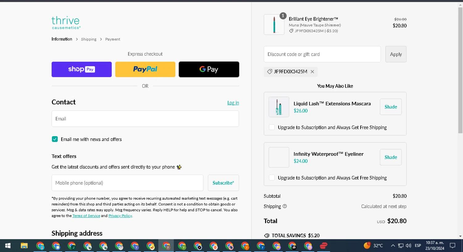 where to use Thrive Causemetics promo code box