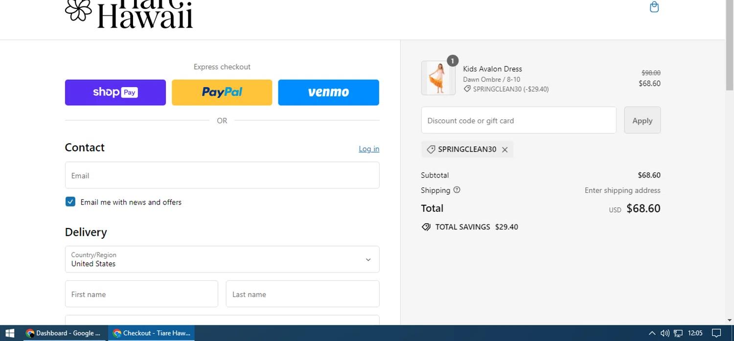 where to use Tiare Hawaii promo code box
