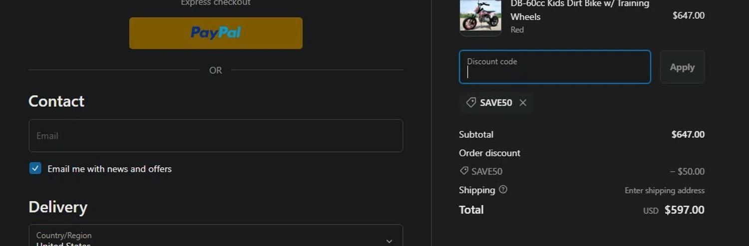 where to use TST Industries promo code box