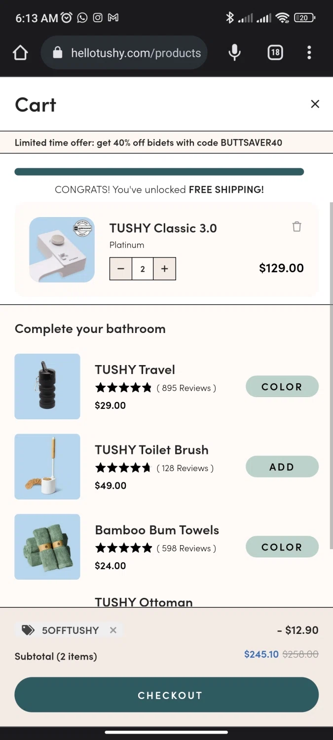 where to use Tushy promo code box