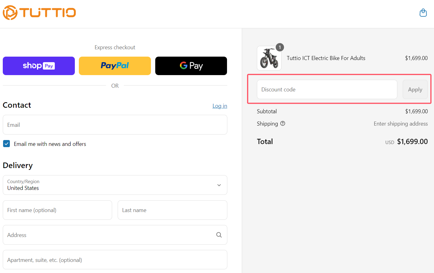 where to use Tuttio promo code box