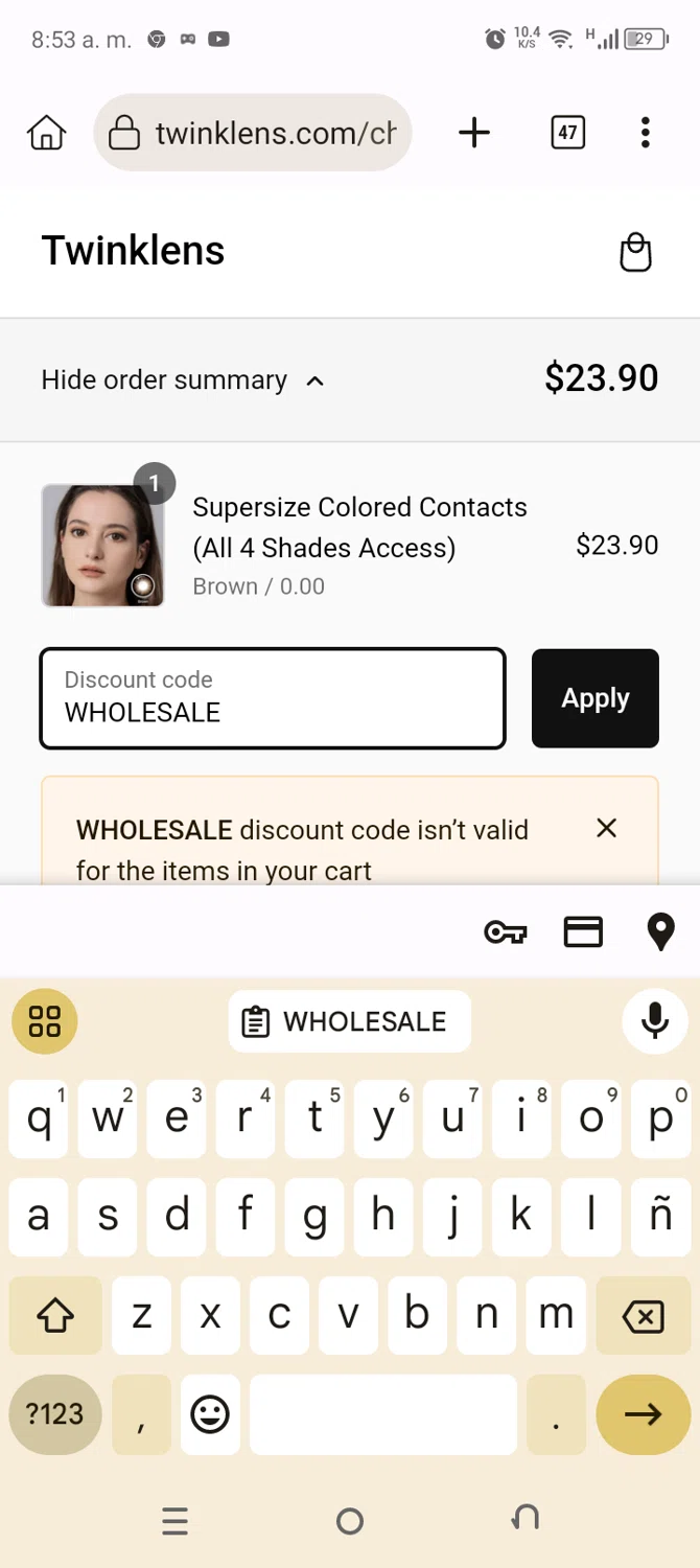 where to use Twinklens promo code box