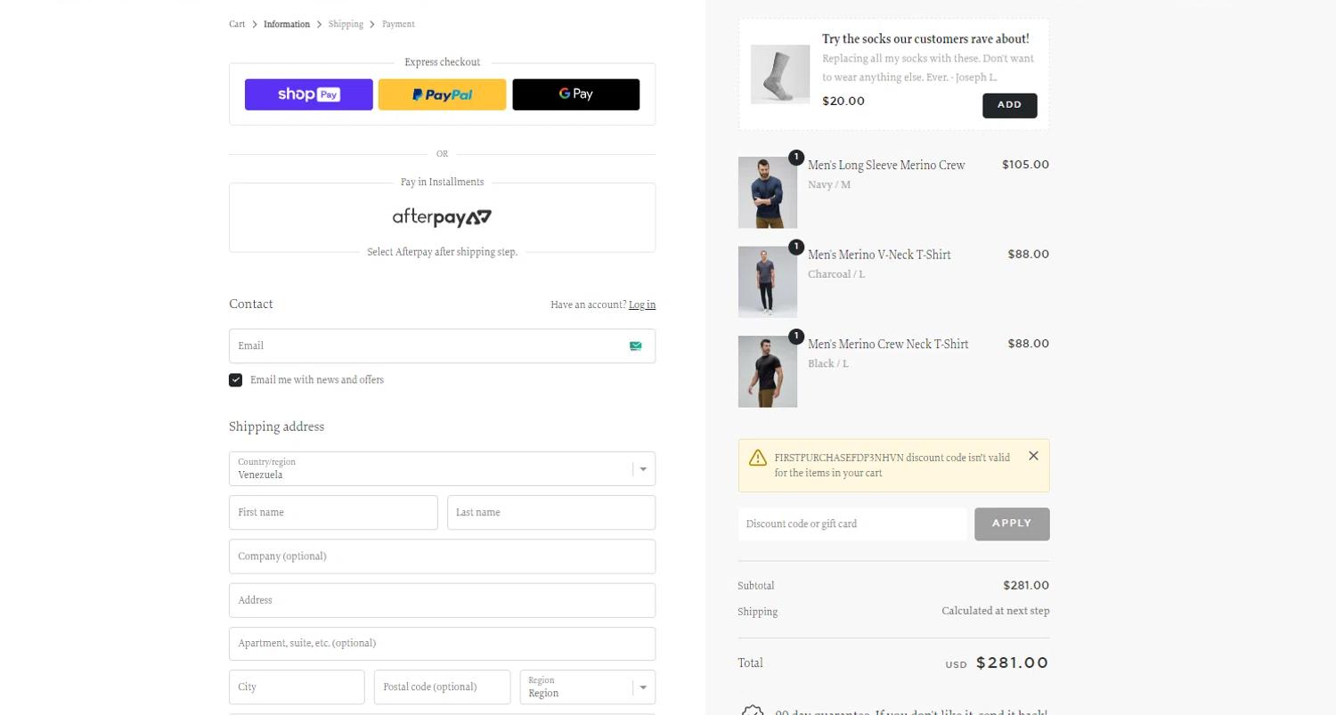 where to use Unbound Merino promo code box