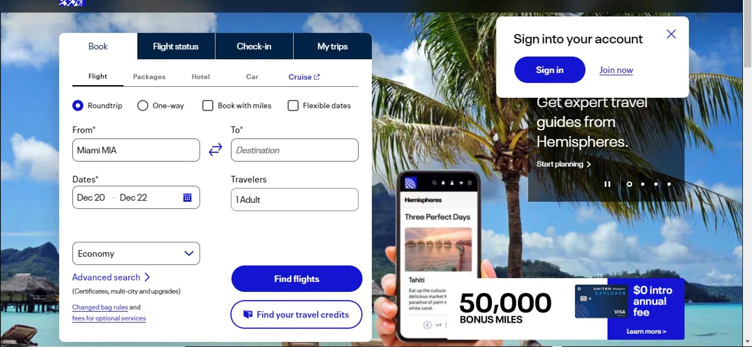 where to use United Airlines promo code box