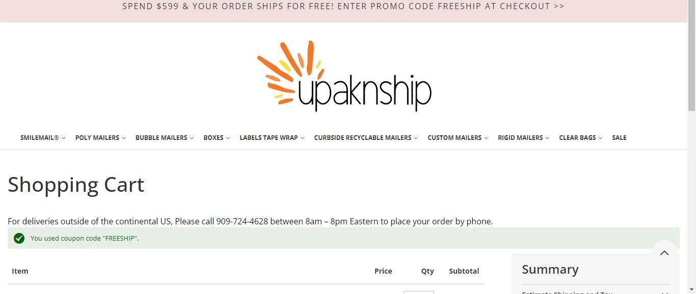 where to use Upaknship promo code box