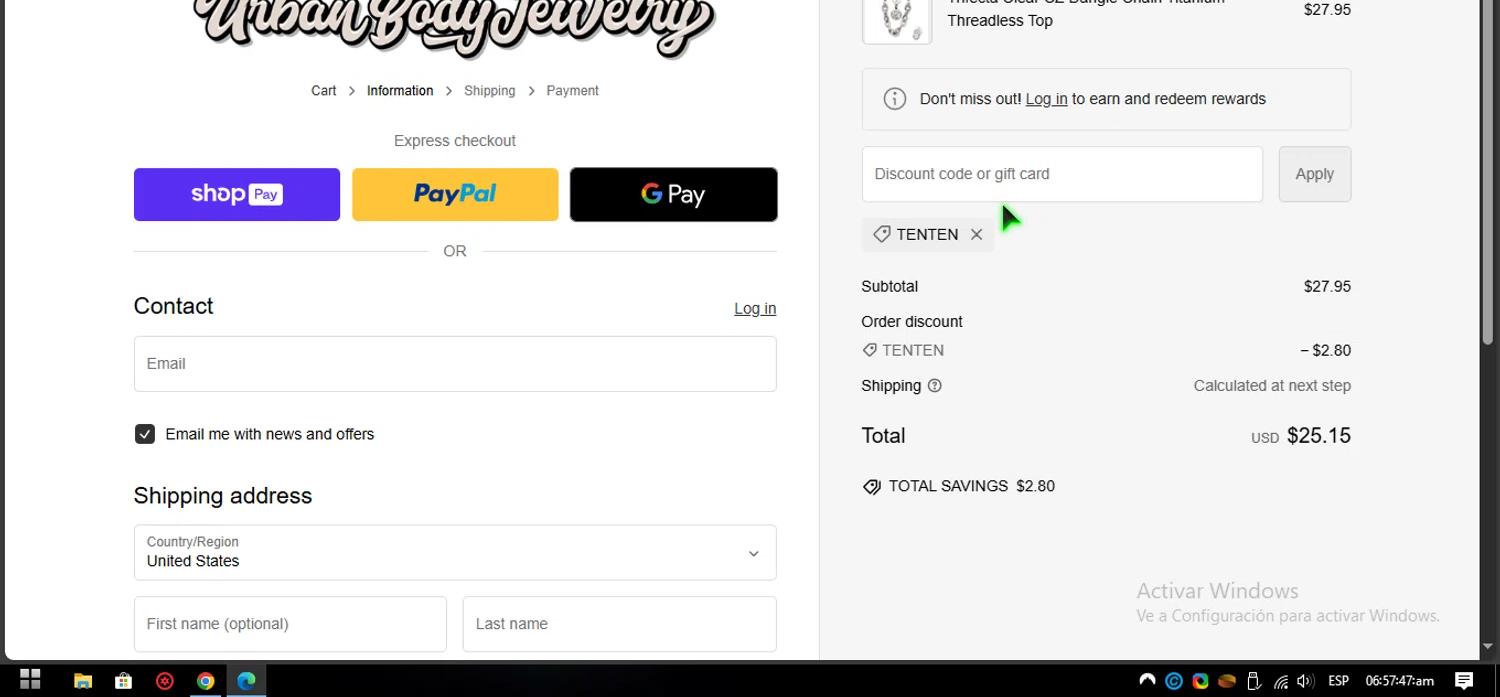 how to use Urban Body Jewelry coupons