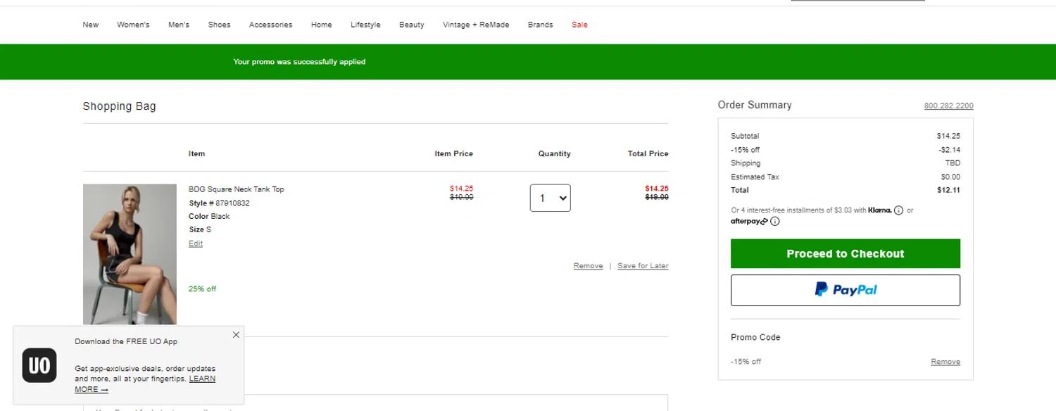 where to use Urban Outfitters promo code box
