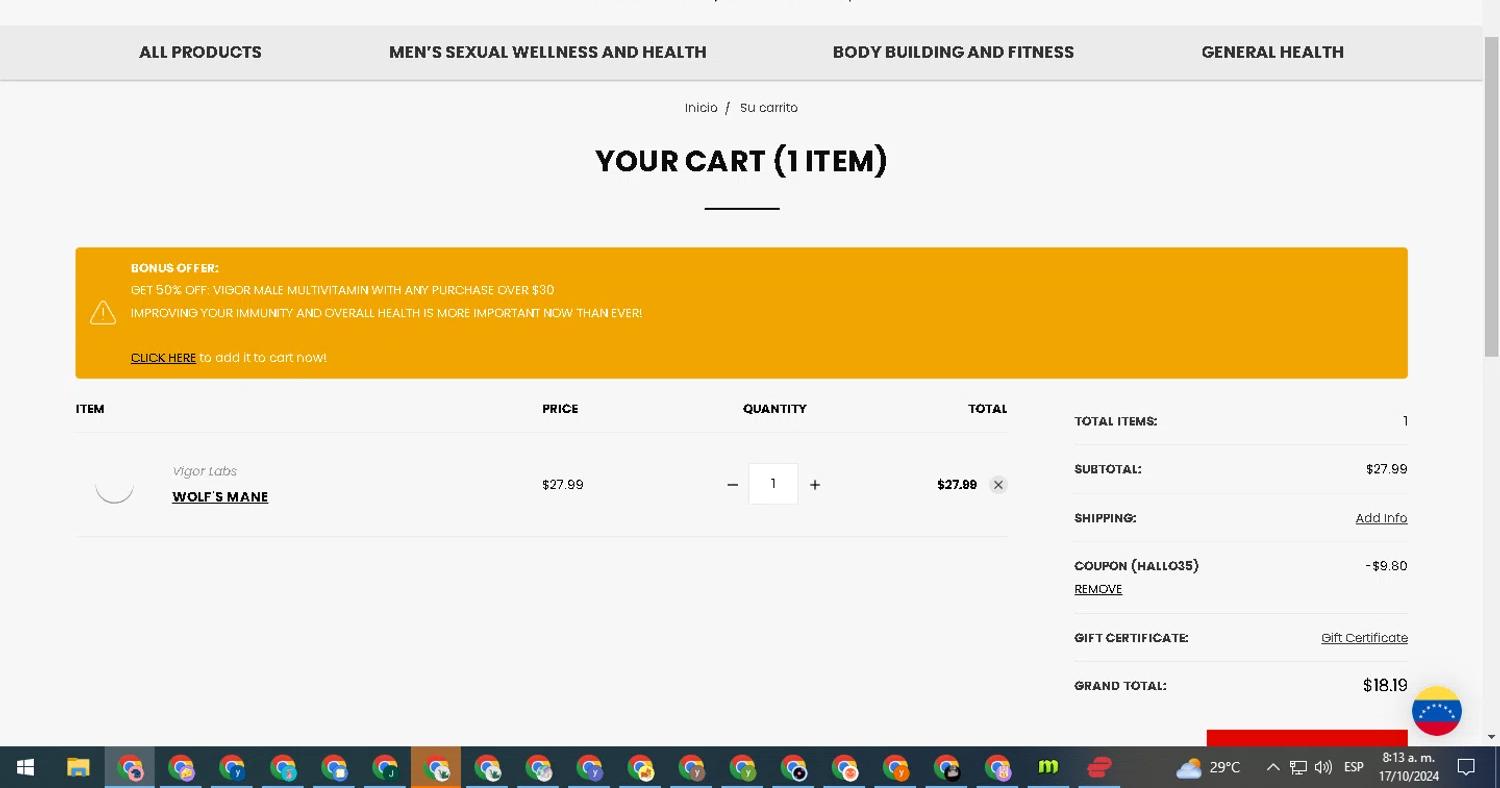 where to use Vigor Labs promo code box