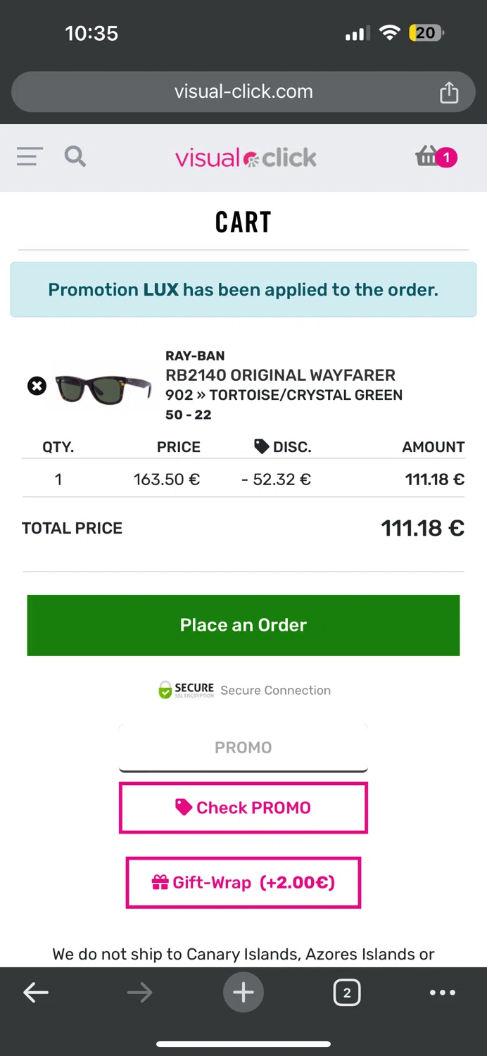 where to use Visual-click promo code box