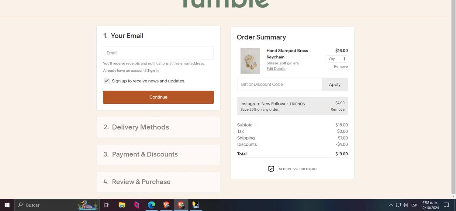 where to use Tumble promo code box