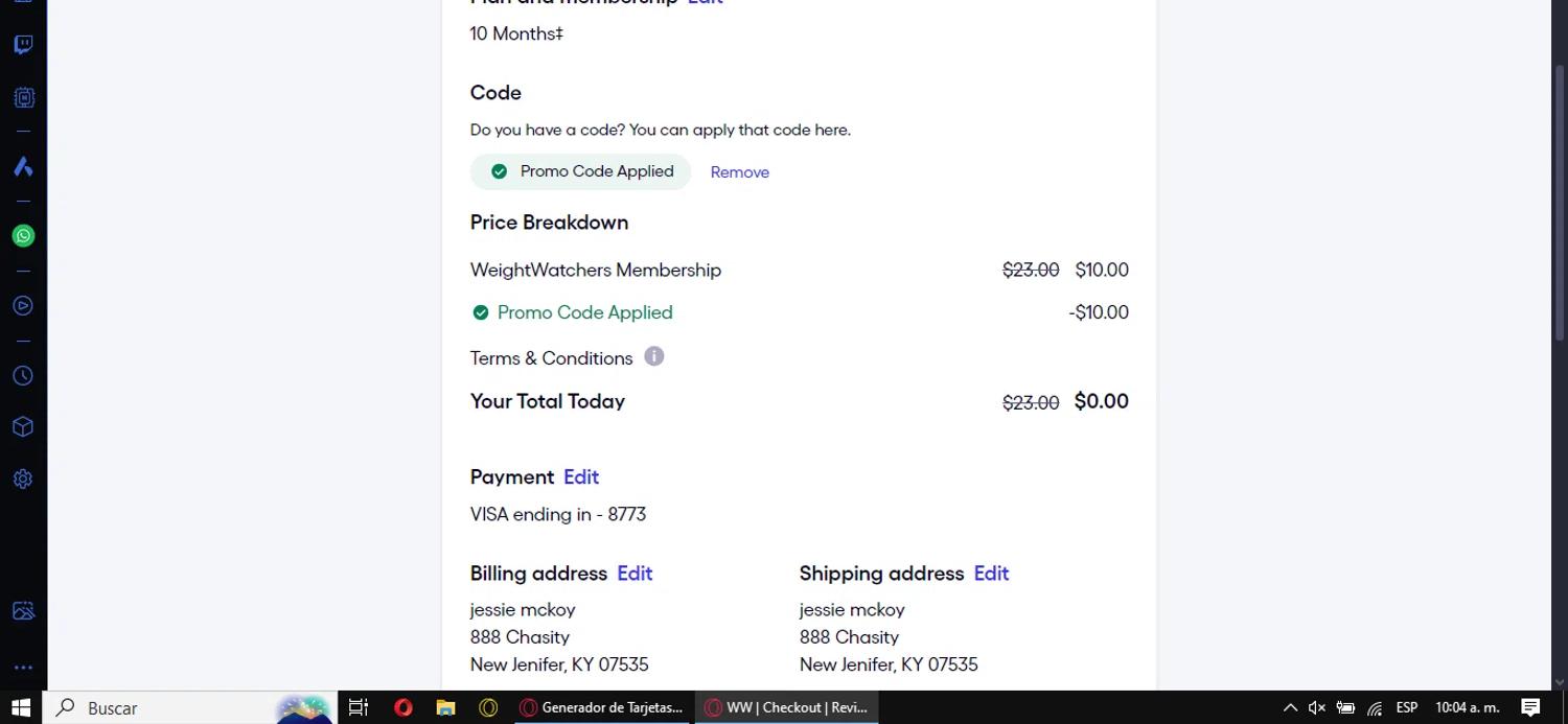 where to use Weight Watchers promo code box