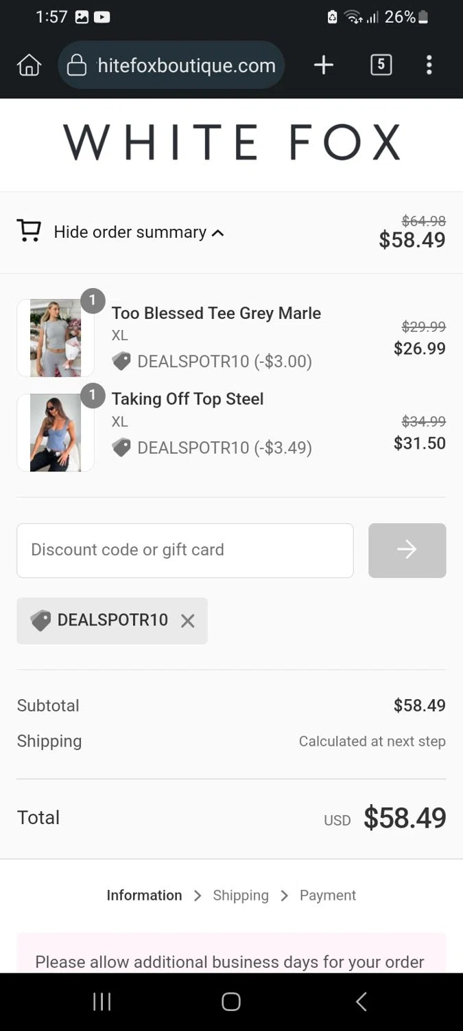 where to use White Fox Boutique promo code box