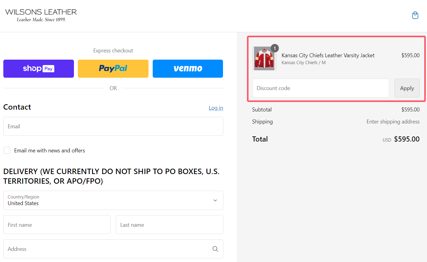 where to use Wilsons Leather promo code box
