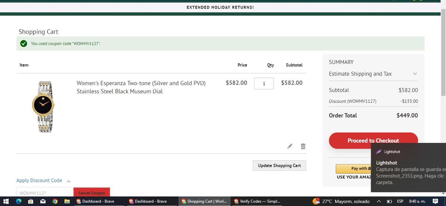 where to use World of Watches promo code box