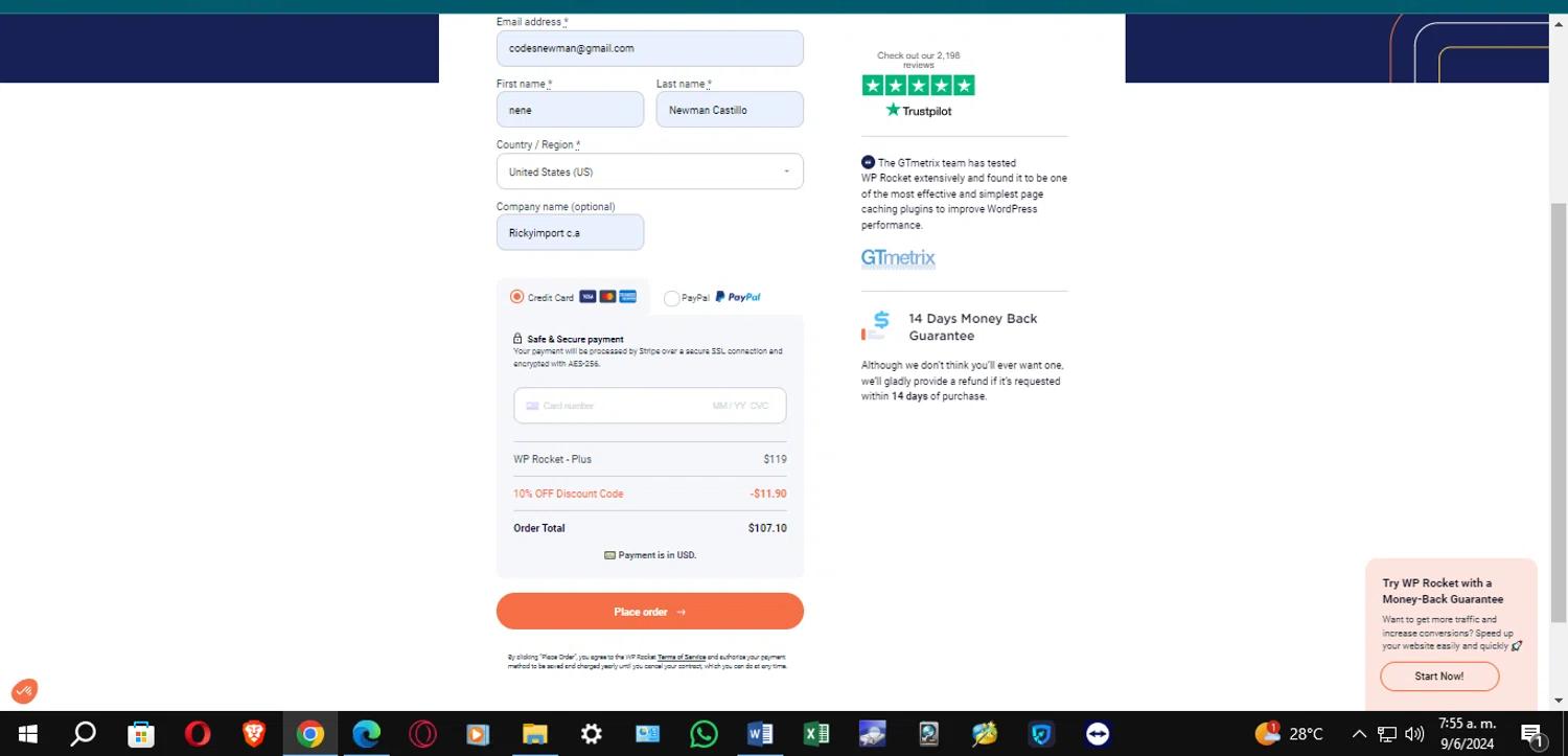 where to use WP Rocket promo code box