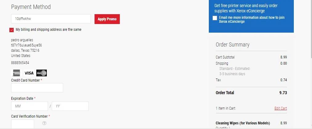 where to use Xerox promo code box