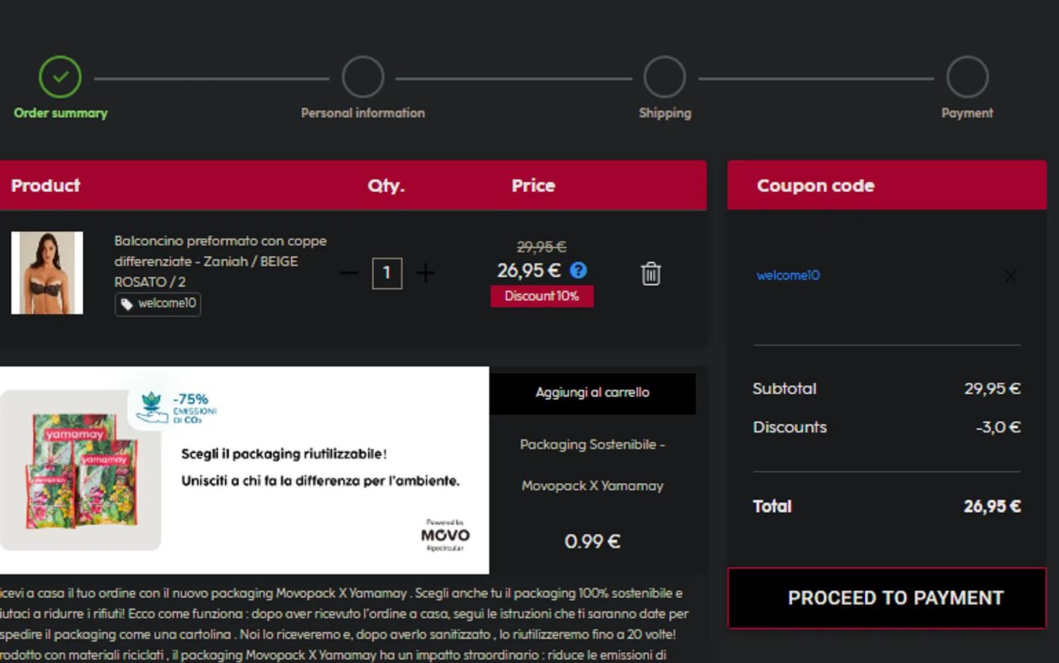 where to use Yamamay promo code box