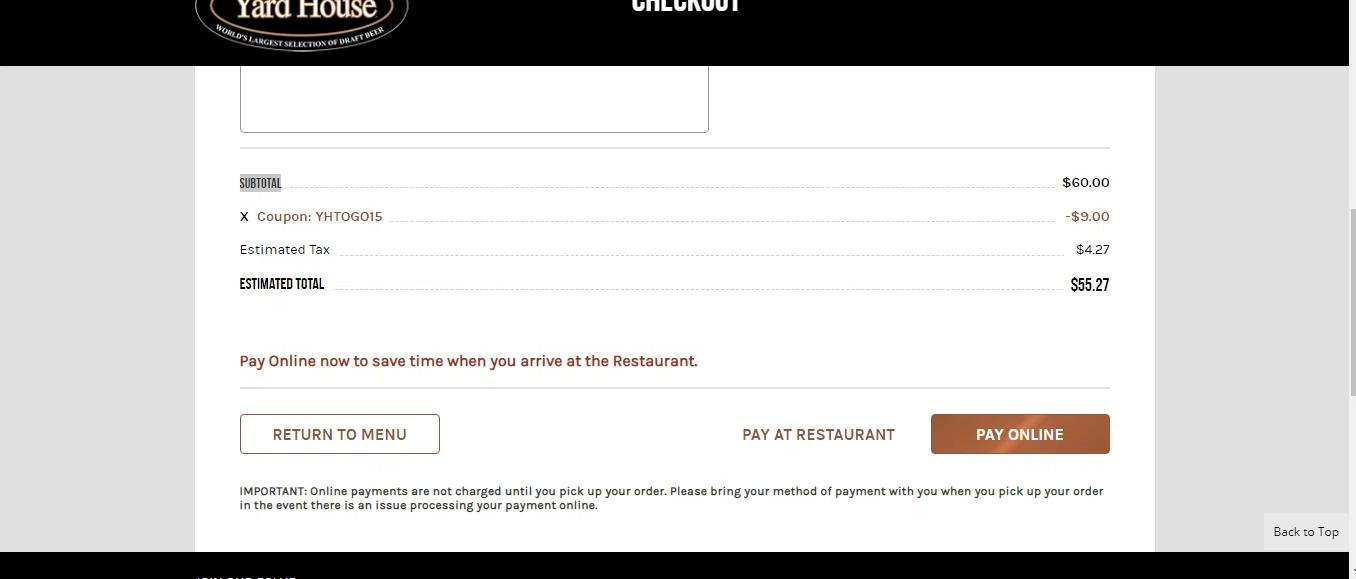 how to use Yard House coupons