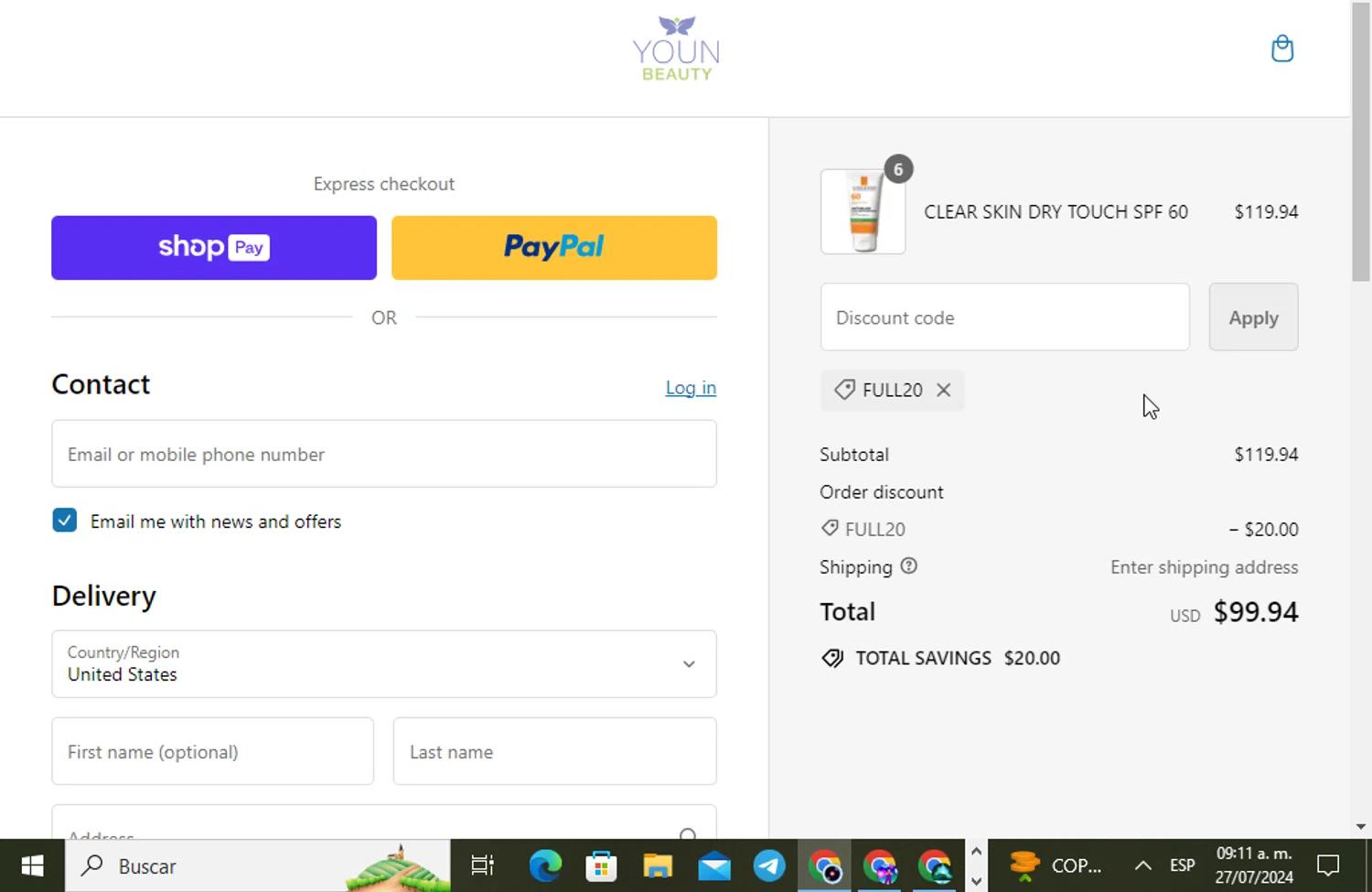 where to use Youn Beauty promo code box