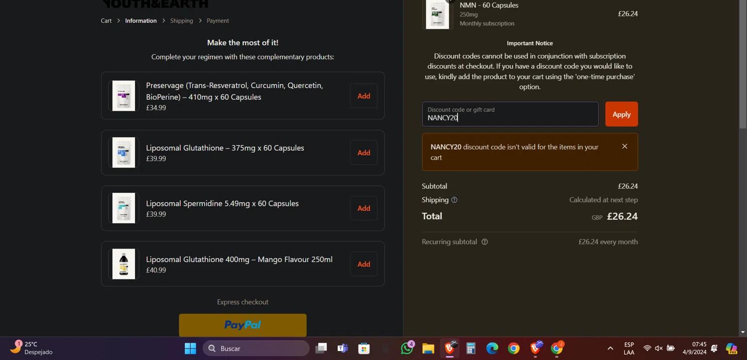 where to use Youth & Earth promo code box